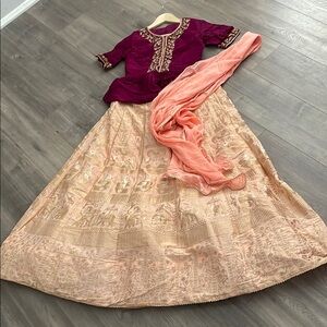 Indian/ Pakistani Magenta and peach women’s size s lehenga, traditional dress